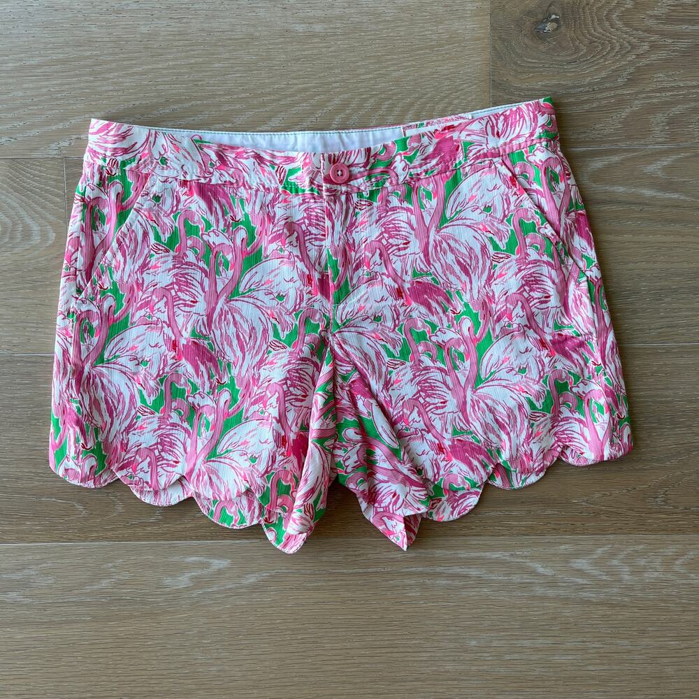 Lilly Pulitzer Buttercup Shorts Size 6 Pink Flamingo Colony Scallop